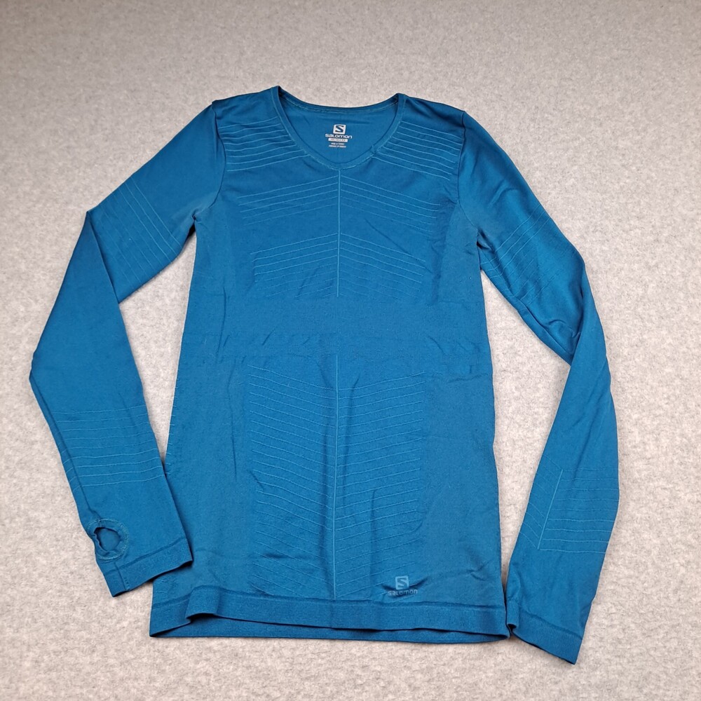 Salomon Shirt Woman XS Blue Base Layer Thumb Holes Running Skiing Outdoors Basic